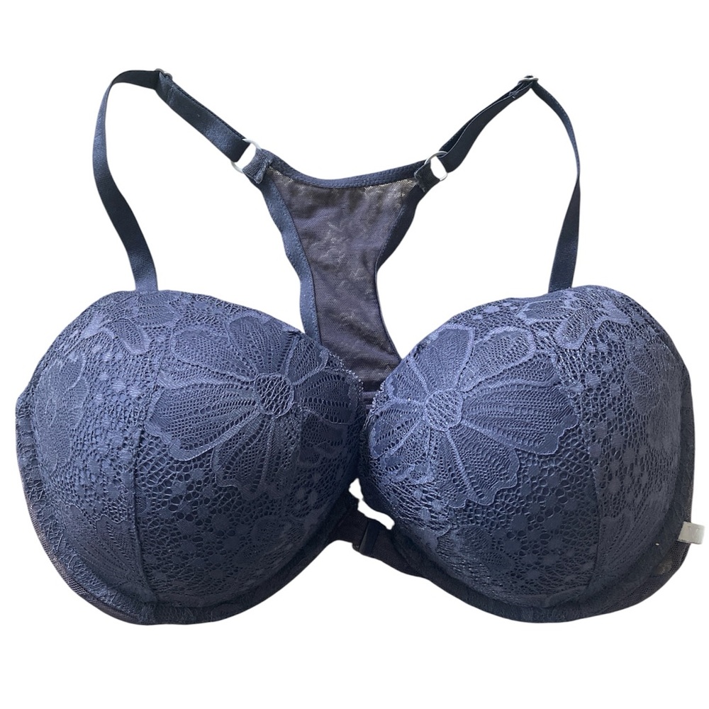 Victoria's Secret 36DD Racerback Front Closure Lace Bra in Deep Blue